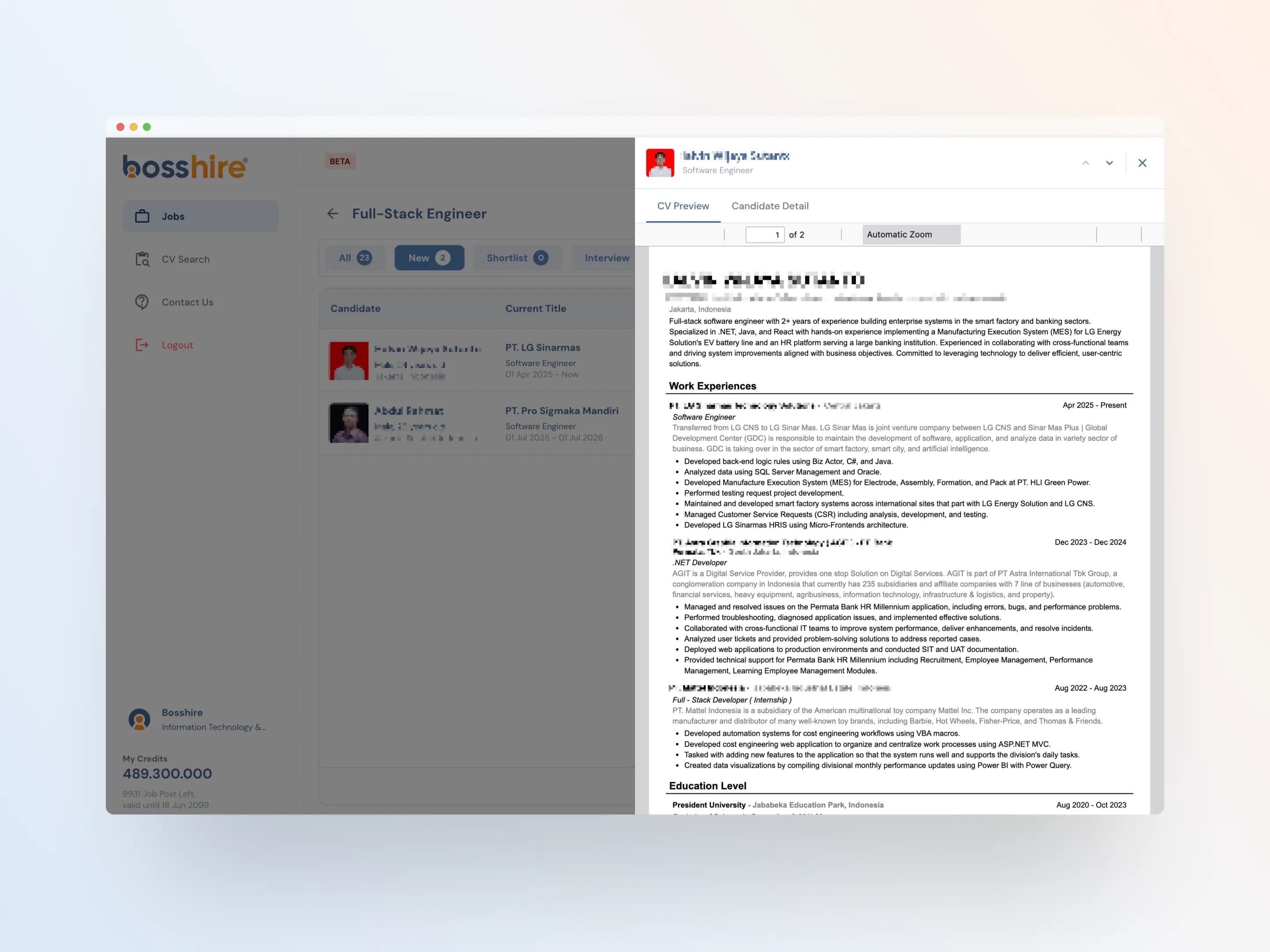Bosshire Employer Dashboard screenshot
