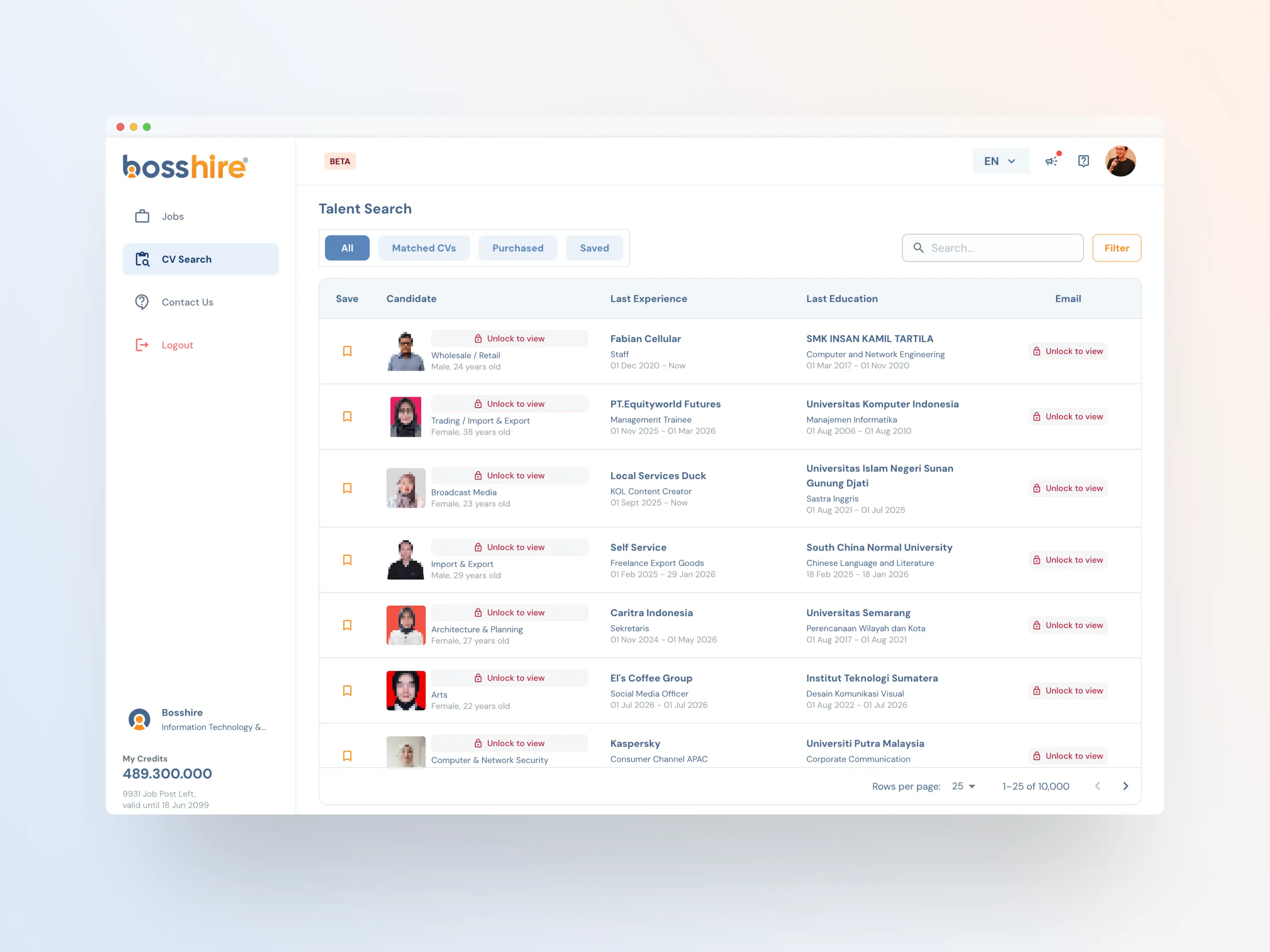 Bosshire Employer Dashboard screenshot